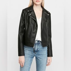 NWOT Express BEIGE Vegan Leather Asymmetrical Zip Moto Jacket
